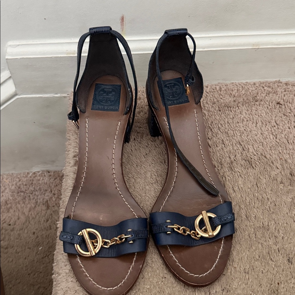 Tory Burch Black Leather Heel Sandal